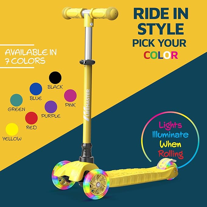 Kids Scooter – Children and Toddler 3 Wheel Kick Scooter – LED Wheel Lights Illuminate When Rolling– Adjustable Handlebar – Indoor and Outdoor