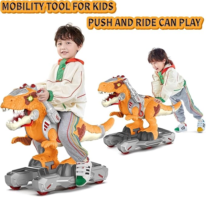 Dinosaur Ride-On Scooter for Toddlers โ Electric Push & Ride Foot-to-Floor Sliding Rideable Toy with Music, Lights, Mist Spray for Boys & Girls - Orange (Orange)