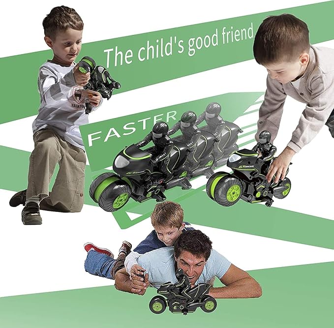 RC Motorcycle, Remote Control Motorcycle 360° Spinning Wheels Stunt Motorbike - Rotating Drift 2WD High Speed Car Toys with Riding Figure - Gift for Kids Boys Girls(Green)