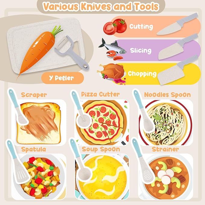 Pretend Play Kitchen Accessories Toys, Pots and Pans Utensils Playset for Kids, Cooking Play Set Gift for Toddlers Boys and Girls 3 4 5 Years Old