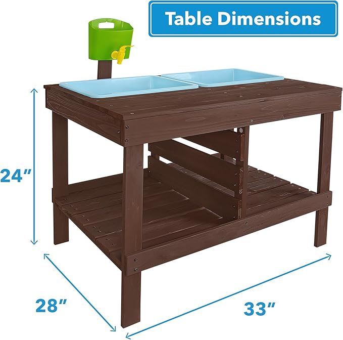 WONKAWOO Sand and Water Table for Toddlers | Outdoor Wooden Sensory Sand Table with 2 Plastic Bins, Built-in Water Tap and Beach Toys Included | Sand & Splash Oasis™ Standing Play Activity Table