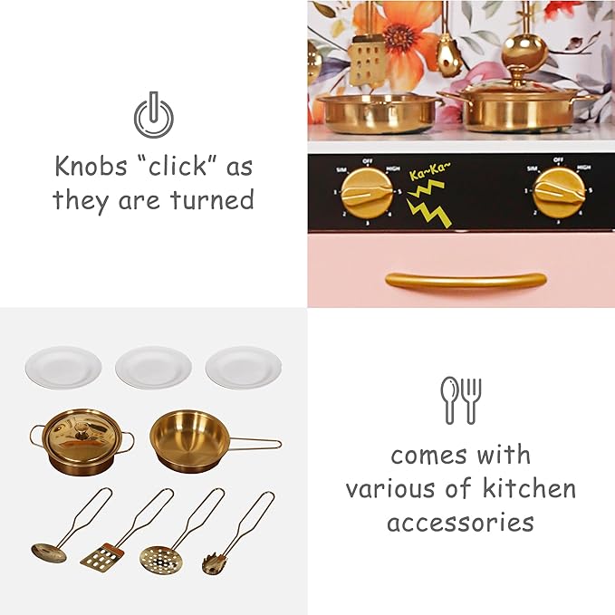 Wooden Play Kitchen Toy Set with Light, Kids Children Pretend Toy Kitchen Playset, Sink Play Toy Oven with Microwave,Toddler Cooking Set Toy for Ages 3+Baby Girls Boys (Pink)