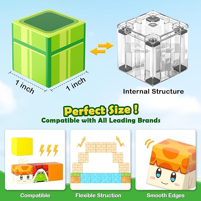 Magnetic Blocks - Build Mine Magnet World Magic Teleport Pipes Set, 1'' Magnetic Building Blocks Toddler Creative Kids Toys, STEM Sensory Outdoor Toys for 3+ Year Old Boys & Girls