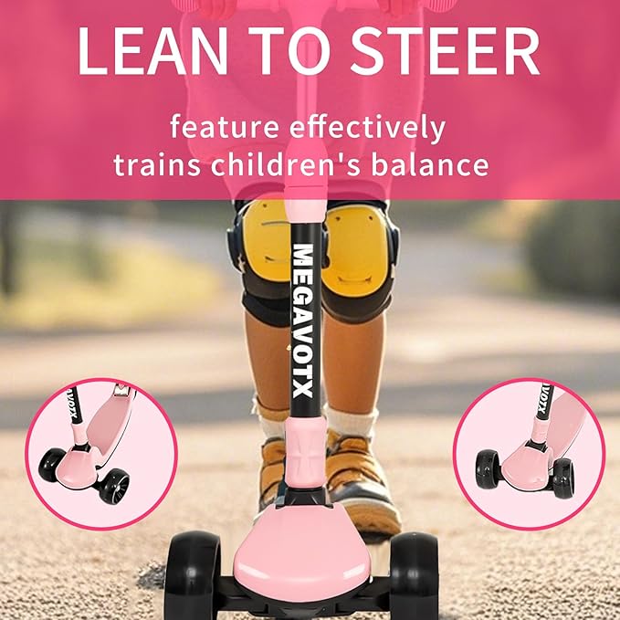 Kids & Adults Kick Scooter – 2 or 3 Wheel Options (LED on 3-Wheel) for Outdoor Fun & Commuting, Foldable and Portable, Adjustable Handle, Anti-Slip Deck (Ages 3 to Adult),Birthday Gift