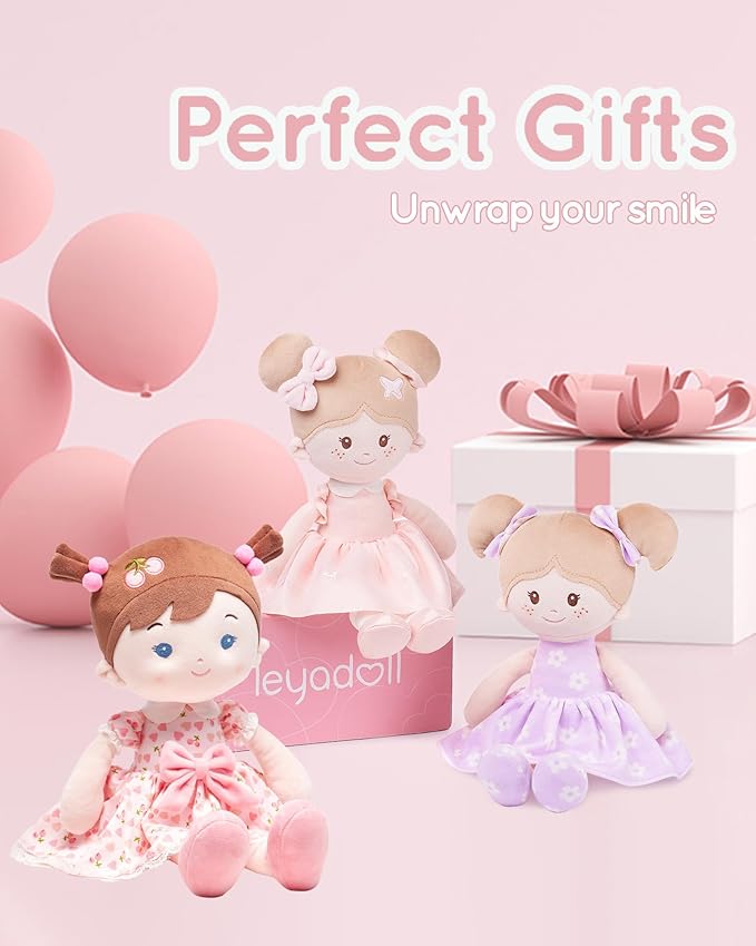 Soft Baby Doll Toys (16''), My First Baby Rag Doll for 1 Year-Old Girl Birthday Gift,Christmas Plush Toys Gift for Toddler Kids Infants-Cherry