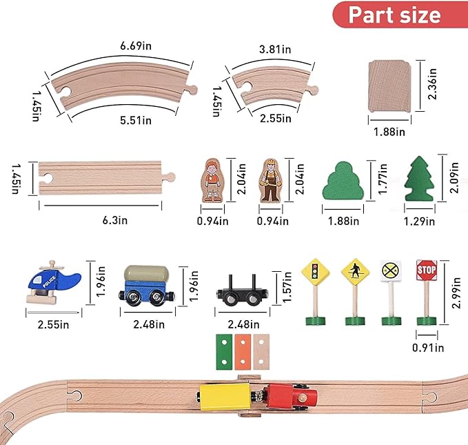 Wooden Train Set,39 Pcs-with All-Wood Train Tracks with Double Sided Wooden Tracks and Color Box for 3+ Year Old Boys and Girls Toddler-Fits Thomas Brio Melissa and Doug… (39PC)