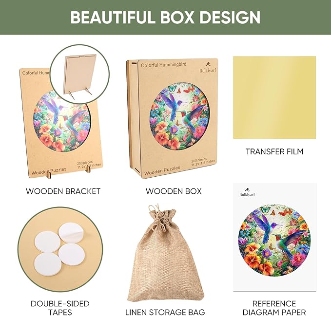 Colorful Hummingbird 200 Pieces Wooden Jigsaw Puzzles for Adults with Unique Shapes Fun Challenging Birds Puzzles for Kids and Couples on Birthday,Children's Day,Christmas11.2 x11.2