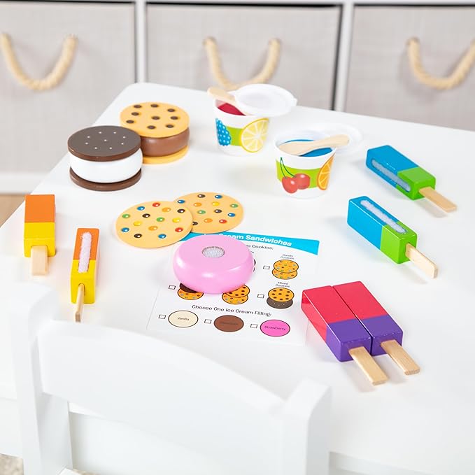 Melissa & Doug Wooden Frozen Treats Ice Cream Play Set (24 pcs) - Play Food and Accessories Food Toys for Toddlers and Kids 3+