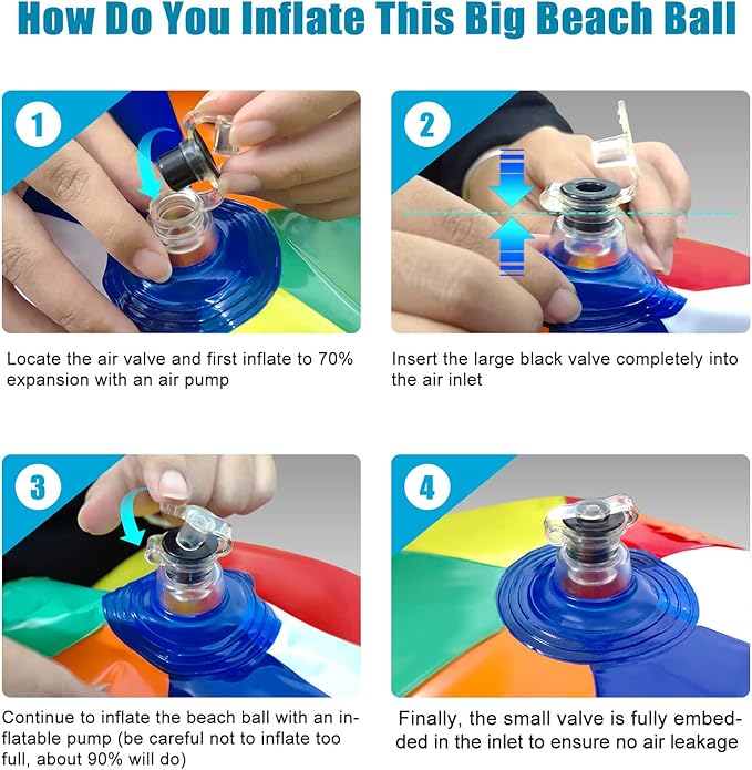 Big Beach Ball 24 Inch Diameter, Inflatable Beach Ball Bulk 1 Pack Durable and Thick Beach Balls for Pool Beach Outdoor Games & Activities