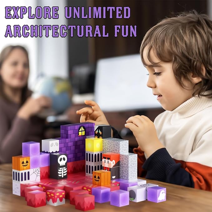 100PCS Magnetic Blocks Building Toys for Boys Girls 3+,STEM Sensory Toys for Toddlers, Magnetic Building Cube Game Sets Halloween Birthday Gift for Kids