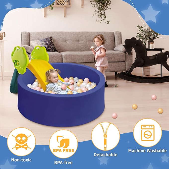 Baby Ball Pit 35.4" Soft Round Memory Foam Ball Pits NOT Included Balls Indoor Outdoor Playpen for Babies Toddlers Kids Great Gift for Girls Boys, Dark Blue