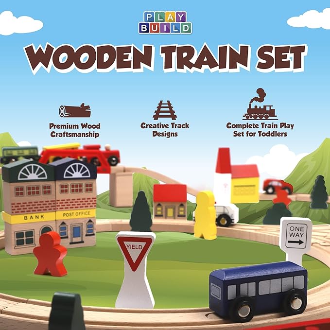Wooden Train Set, Complete Toddler Train Set, Interactive Play & Learn Set, Creative Wooden Train Track Design, Premium Quality, Ages 3+ (100 Piece Set)