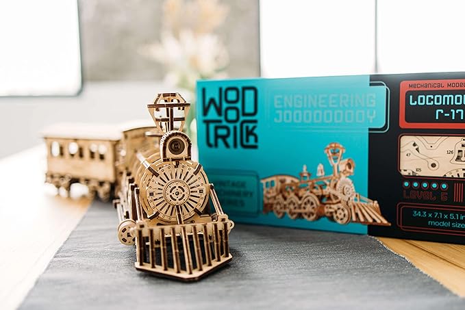 Wood Trick Wooden Train Toy Set with Railway - Mechanical Locomotive Train Model Kit - 3D Wooden Puzzle Puzzle for Adults and Kids, Best DIY Toy