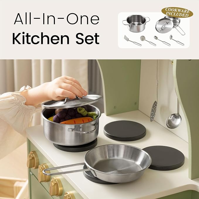 Tiny Land Play Kitchen for Kids with Storage System, Toy Kitchen Set with Plenty of Play Features Gift for Ages 3+