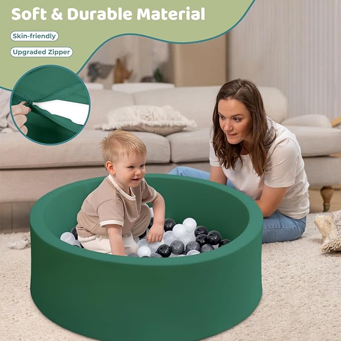 Baby Ball Pit 35.4" Soft Round Memory Foam Ball Pits NOT Included Balls Indoor Outdoor Playpen for Babies Toddlers Kids Great Gift for Girls Boys, Dark Green