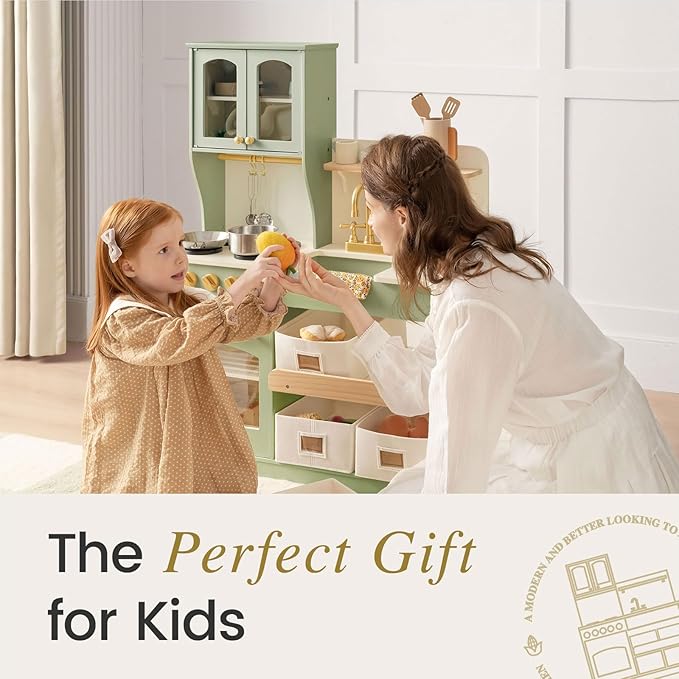 Tiny Land Play Kitchen for Kids with Storage System, Toy Kitchen Set with Plenty of Play Features Gift for Ages 3+