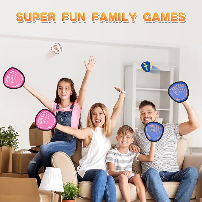 Ball and Catch Game Toss and Catching Ball Set Outdoor Toys for Kids at The Beach, Yard, Lawn Pool or Park Outside Games 4 Paddles 4 Balls Family Games for Kids and Adults Baseball Toys Gifts