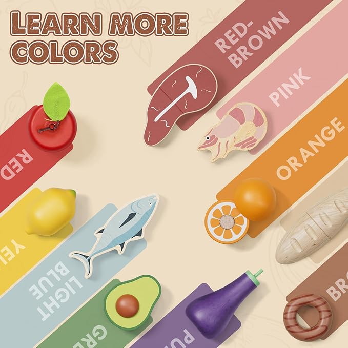 Lehoo Castle Wooden Play Food Set, Toy Food for Toddlers, Pretend Play Kitchen Accessories, Cutting Fruits and Vegetables Montessori Sorting Toys for Kids 3-5 Girls Boys