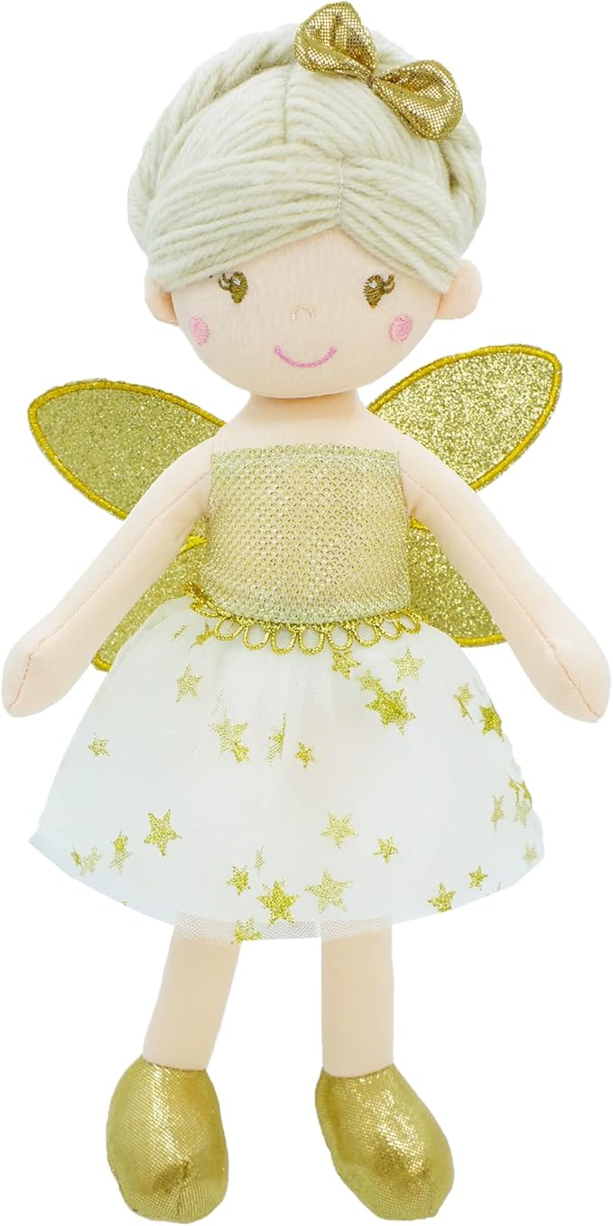 June Garden 12" Enchanted Garden Fairy Doll Joyce - Plush Stuffed Soft Doll Girl Gift - Gold Outfit and Wings