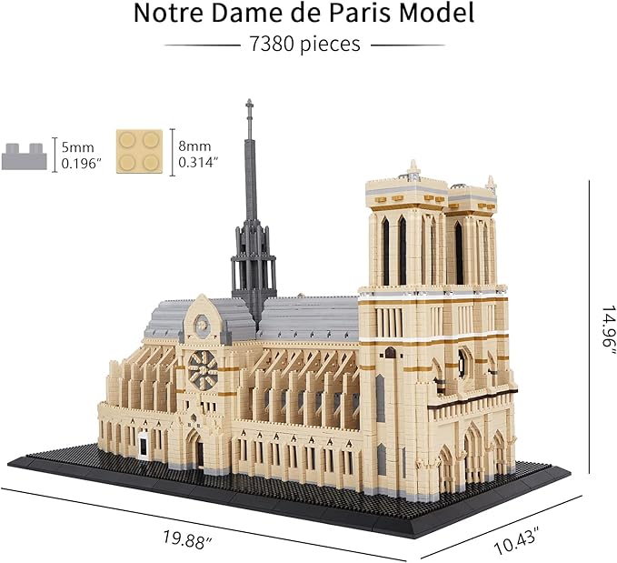 Building Blocks, Architecture Notre Dame de Paris Model Micro Mini Blocks Creative Building Blocks Set, 7380 PCS