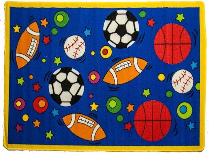 Mybecca Kids Rug Sport Blue Area Rug 5x7 (Approx : 4'11" X 6' 10") Non Slip Gel Backing