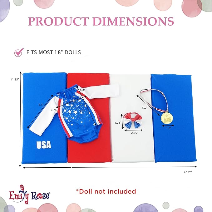 Emily Rose 18 Inch Doll Clothes Gymnastics Sports Outfit & Accessories with Medal and Face Stickers, Gymnast Toy | Doll NOT Included | USA Business | Compatible with 18" American Girl Dolls