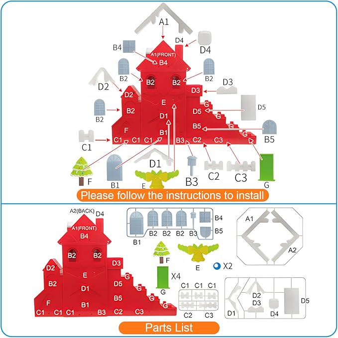B-Qtech Domino Train Toy Set for Kids Christmas House, Automatic Electric Domino Train Dominoes Blocks Stacking Toys Creative Games New Year Gifts for Kids Boys Grils Ages 3-5 5-8
