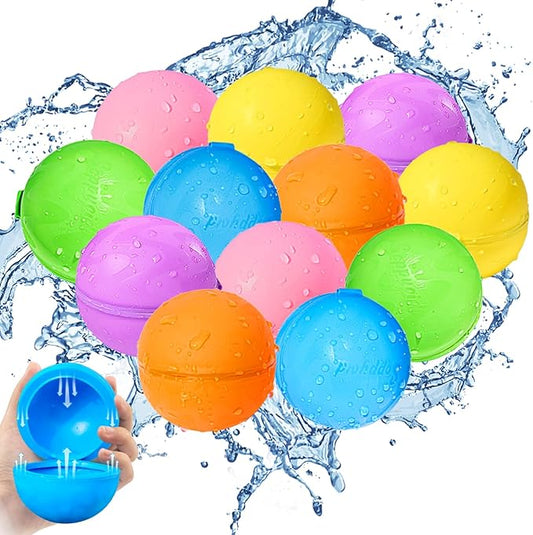 SOPPYCID 12PCS Reusable Water Balloons - Quick Fill Water Balls Toys For Toddler Age 4-8 - Refillable Magnetic Self-Sealing Water Splash Bomb For Summer Party Pool Outdoor Beach Toys for kids Age 8-12