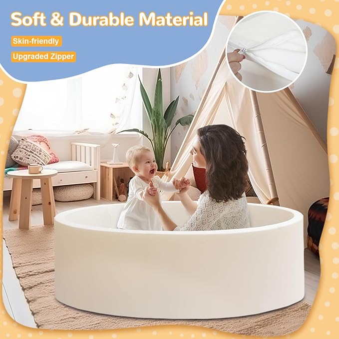 Baby Ball Pit 47.2" Soft Round Memory Foam Ball Pits NOT Included Balls Indoor Outdoor Playpen for Babies Toddlers Kids Great Gift for Girls Boys, White
