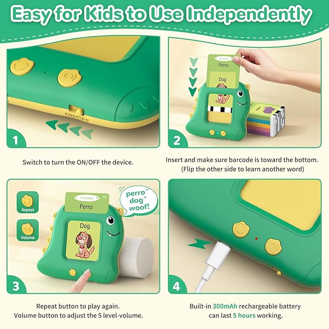 Spanish Talking Flash Cards Bilingual - Toddler Toys for 2 3 4 5 Year Old Boys and Girls, Autism Sensory Toys for Kids Learning Montessori, Español/English Speech Therapy Preschool Gifts