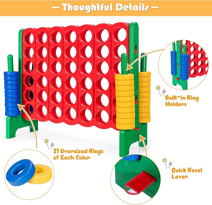 ARLIME Giant 4 in a Row Connect Game, 47'' Jumbo 4-to-Score Toy Set W/Quick-Release Lever, Build-in Ring, Jumbo Sized for Kids & Adults, Oversized Floor Activity for Indoor & Outdoor Play