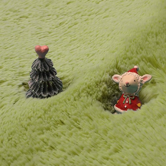 Grass Green Round Rugs 5Ft for Bedroom, Fluffy Shaggy Circle Area Rugs for Kids Playroom Baby Nursery, Cozy Cool Living Room Decor Aesthetic, Cute Fuzzy Furry Plush Carpet for Teen Girls Boys Toddler