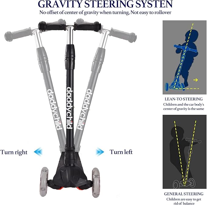 Kids Kick Scooter, 3 Wheeled Scooter for Kids, Child/Toddlers Toy, Adjustable Height, Anti-Slip Deck, Flashing Wheel Lights, for Boys/Girls 3-12 Year Old