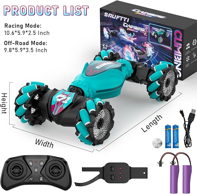 Gesture RC Cars, Hand Controlled Stunt Car for 6-12 yr Boys Girls, 2.4GHz Gesture Sensor Remote Control Cars, 4WD Double Sided Stunt RC Twist Car with Light Music for Kids Birthday Xmas Gift