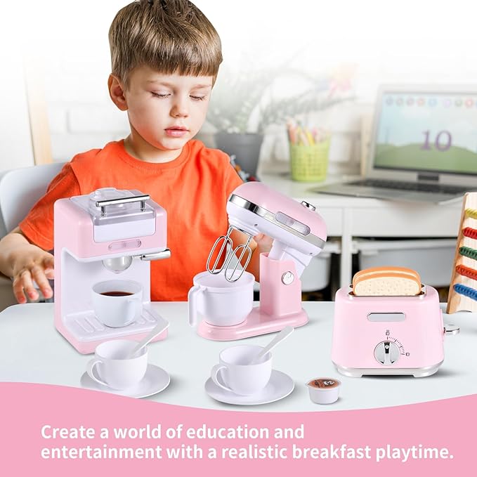 Ehome Play Kitchen Toys Kids Kitchen Accessories Pretend Play Kitchen Appliances Toy Set with Coffee Maker, Mixer, Toaster for Kids Toddler Kitchen Playset Ages 4 5 6 7 8 Girls