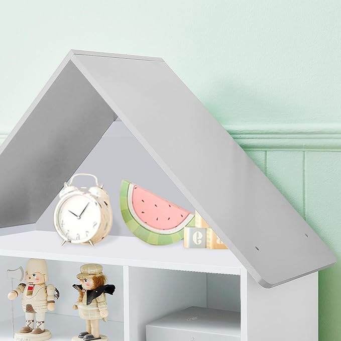 Wooden Dollhouse Bookshelf 4-Tier Children's Bookcase Display Storage Doll House Organizer Furniture for Kids Bedroom Playroom Nursery Kindergarten Gift for Girls Boys Ages 3-8 Years Old