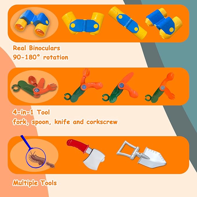 MITCIEN Kids Camping Set with Campfire, Play Tent , Binoculars, Oil Lantern, Toddlers Pretend Cutting Fruits, Marshmallow, Camping Toys Play Set for Boys Girls 3-5 Year Old and Up Indoor Outdoor Toys