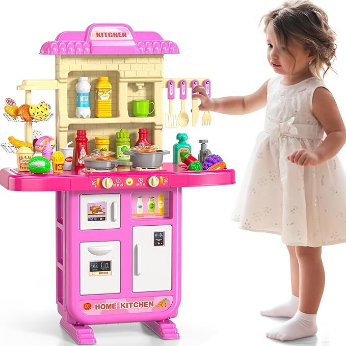 Pretend Play Kitchen Toy for Girls Age 3 4 5 6 7 8 - Toy Kitchen Accessories Food Toy for 3 4 5 6 Years Old Girls, Cutting Food Toy, Pretend Play for Toddlers 3-5, Girls Gifts Cooking Toys