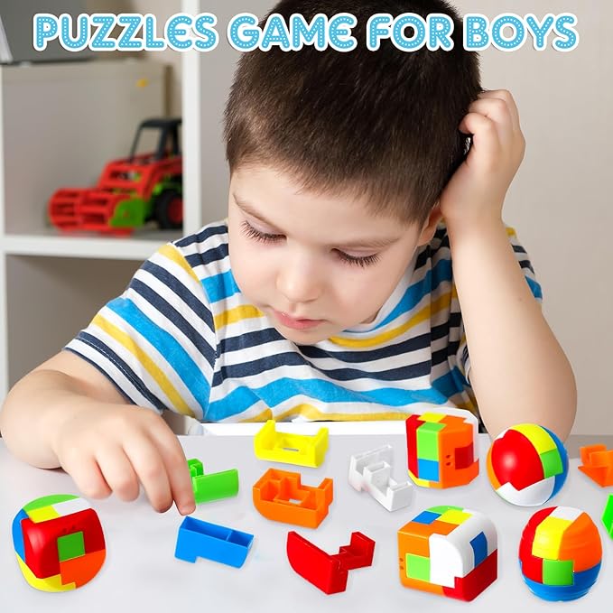 Jenaai 36 Pcs Brain Teaser Puzzles for Kids 3D Plastic Sphere Puzzle Chain Mind Game Puzzles for Boys Girls Holiday Christmas Challenge Game Party Favors Gift