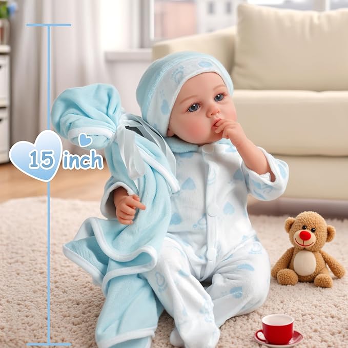 JIZHI Lifelike Reborn Baby Dolls - 12 inch Full Vinyl Body Anatomically Correct Realistic Newborn Baby Doll Boy Real Life Baby Dolls with Accessories for 3+ Year Old Gifts