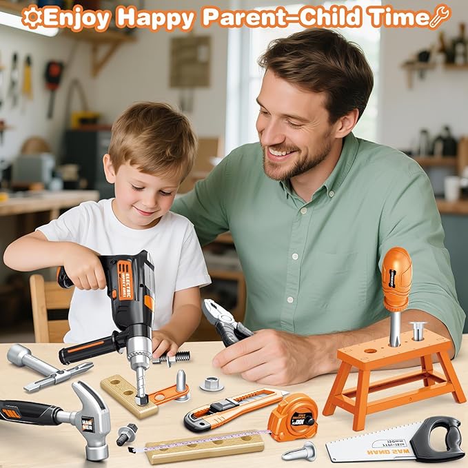 Kids Tool Set with Electronic Toy Drill, 41 Realistic Toy Tools with Tool Box for Toddler, Pretend Home Tool Kit & Drill Sets, Kids Construction Toys, Birthday Gifts for 3 4 5 Years Old Boys Girls