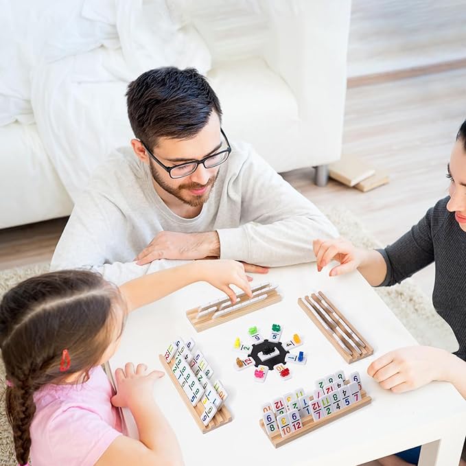Mexican Train Dominoes Set with 4 Wooden Racks & Portable Case | Double 12 Dominoes Game (91 Numbered Tiles) | Family Board Games for Adults & Kids | Valentine's Day, for All Ages