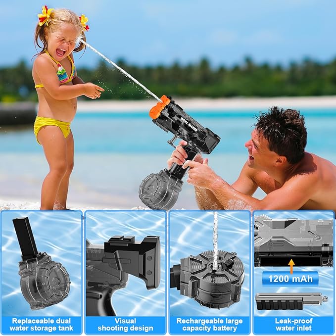 artcool Stronger Electric Water Gun for Kid/Aldult,Transparent Automatic Squirt Guns High Powered IP67 Waterproof, Water Guns with 400 Ammos for Outdoor Summer Beach Pool (Black)