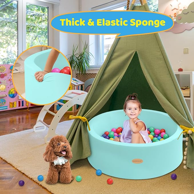 Baby Ball Pit 35.4" Soft Round Memory Foam Ball Pits NOT Included Balls Indoor Outdoor Playpen for Babies Toddlers Kids Great Gift for Girls Boys, Blue