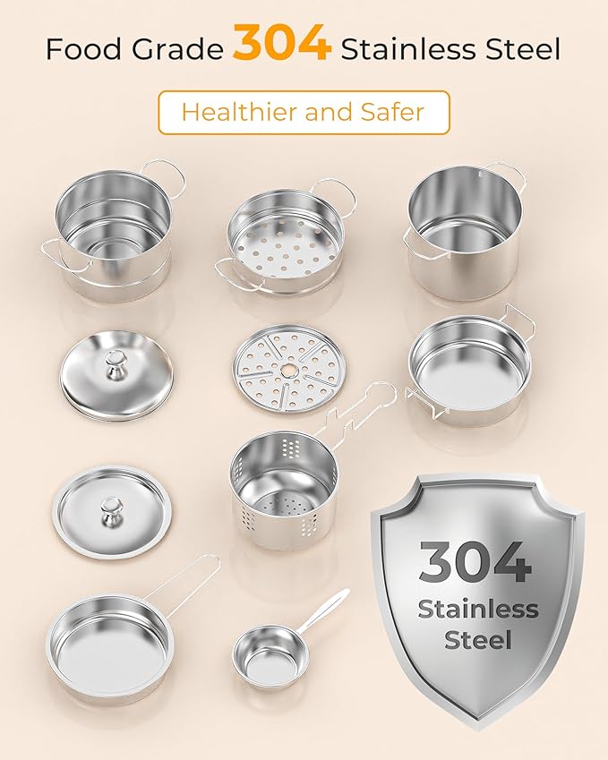 Kids Cooking Sets Real, Kid Safe Montessori Mini Tools Includes Stove Burner, Knife ect for Aged 8-12 Boys Girls Food Making, Easy for Beginners, Education Toys-Blue