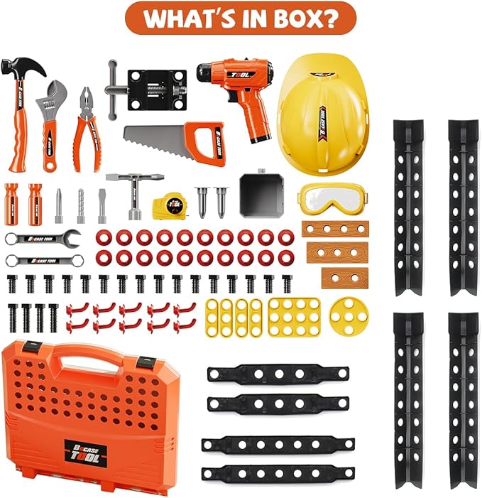 Kids Tool Bench Set, 90 PCS Toddler Tool Workbench with Realistic Electric Drill, STEM Construction Toy Tool Pretend Play Set, Outdoor Gift for Boys & Girls Age 3-5