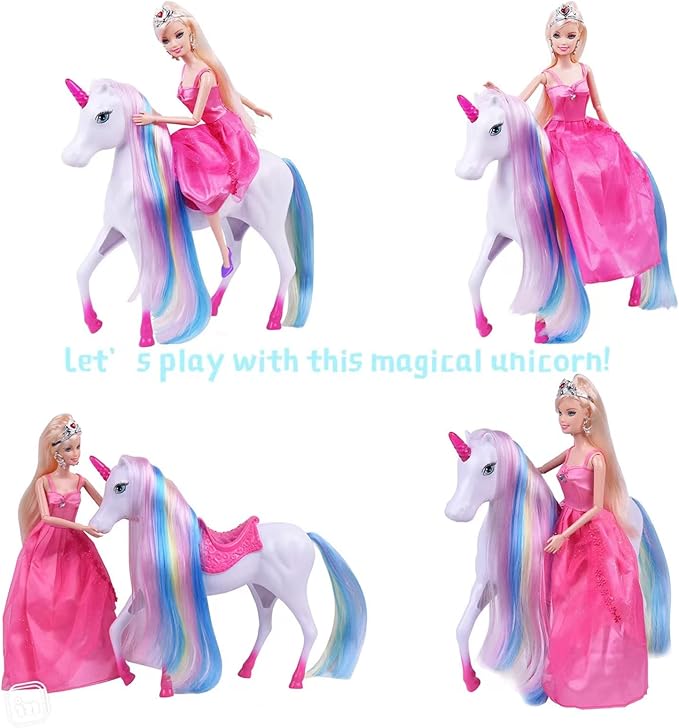 BETTINA Magical Lights Unicom and Princess Doll, Horse Toys Playset, Unicorn Toys Princess Gifts for 3 to 7 Year Olds Girls Kids