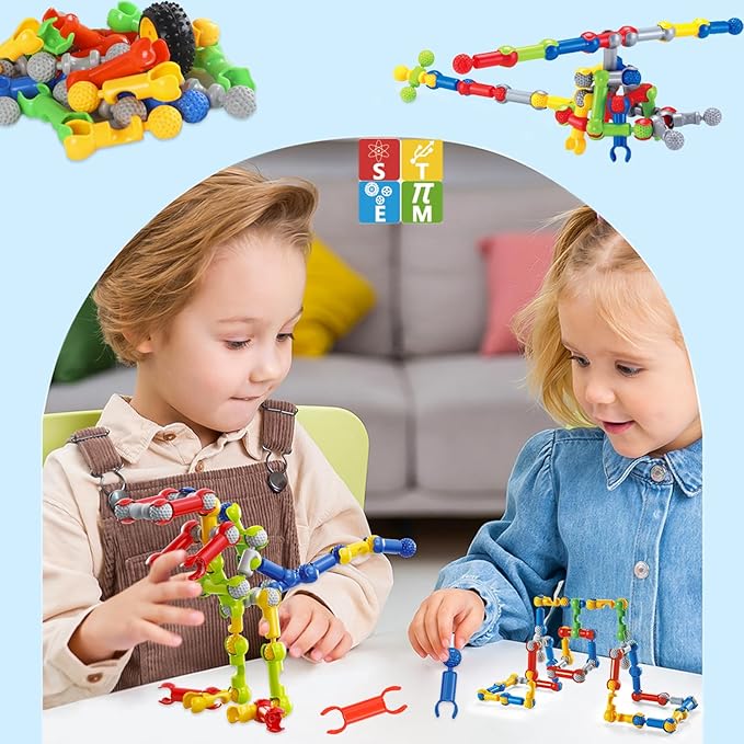 170 Pcs STEM Building Toys for Kids Ages 4-8, Building Blocks Educational Construction Engineering Building Kit for Ages 3 4 5 6 7 8 9 Year Old Creative Kids Games, Christmas Birthday Gifts Boys Girls