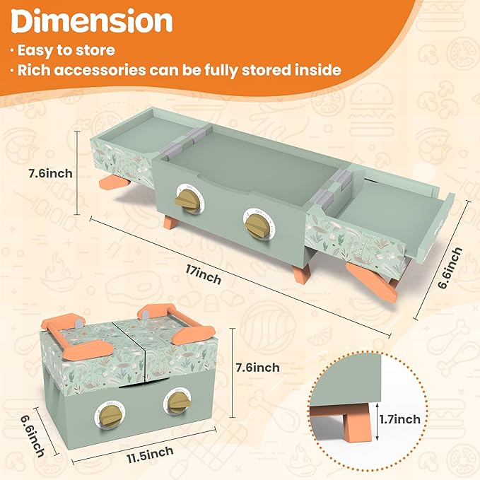 Wooden Kids Grill Playset, Barbecue Kitchen Toy Set for Kid Cooking, BBQ Grill Play Set with Sound Simulation Outdoor Camping Cooking Toys Birthday Gift for Boys Girls