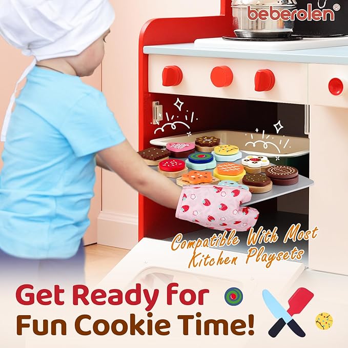 Wooden Cookie Play Food Set for Kids Kitchen Accessories Food Toys for Toddlers 1-3 Pretend Play Slice and Bake Gift for 3 4 5 Years Old Girls and Boys Toddler Learning Toys